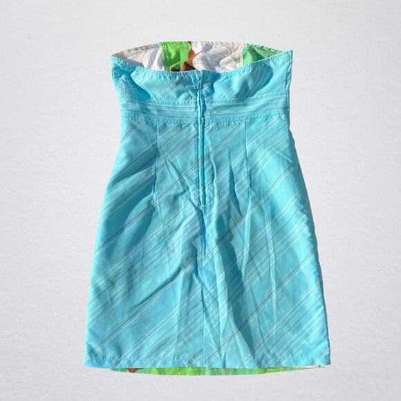 Floral striped reversible strapless mini dress Y2K groovy bohemian tropical chic - Picture 4 of 14